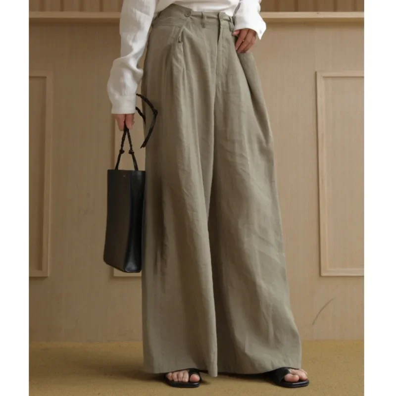 

2023 Summer New Commuter Button High Waist Wide Leg Slim Light Transparent Floor Mopping Casual Trousers Women