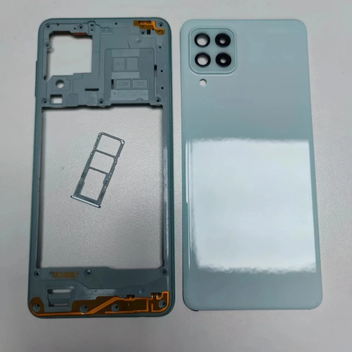 لسامسونج غالاكسي A22 4G 5G A225 A226 الأوسط غطاء إطاري + البطارية الغطاء الخلفي غطاء الباب الخلفي مع علبة بطاقة Sim إصلاح أجزاء