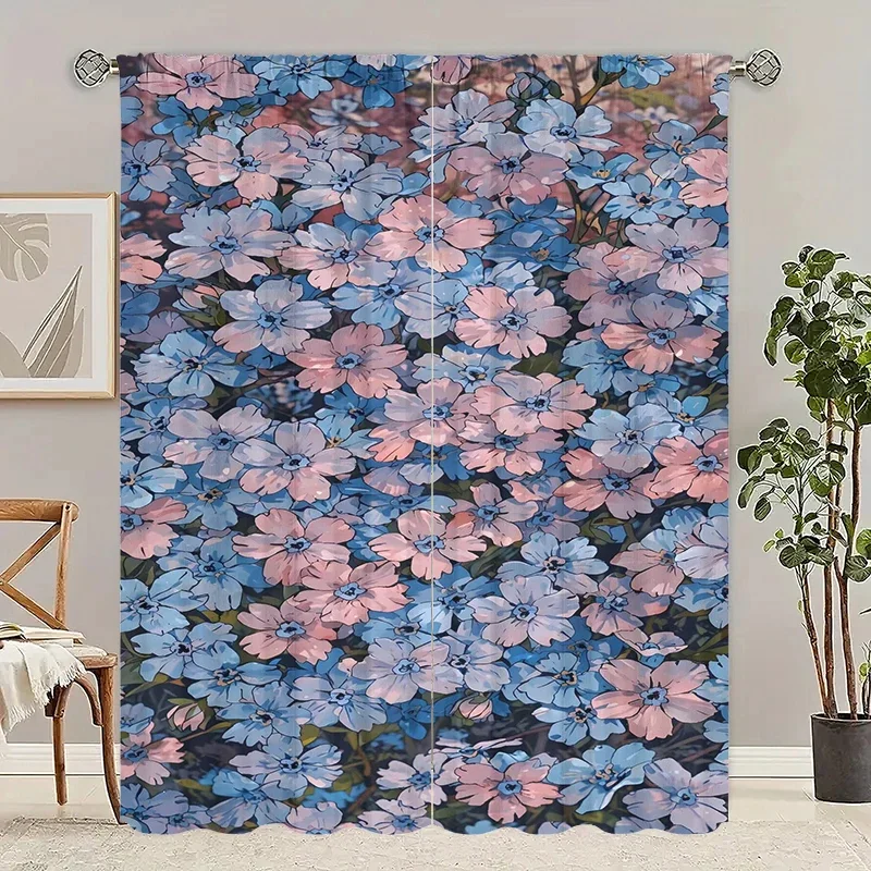 2pcs- Complex pattern - printed curtain,-100% polyester material, suitable for bedroom curtains and living room decoration,