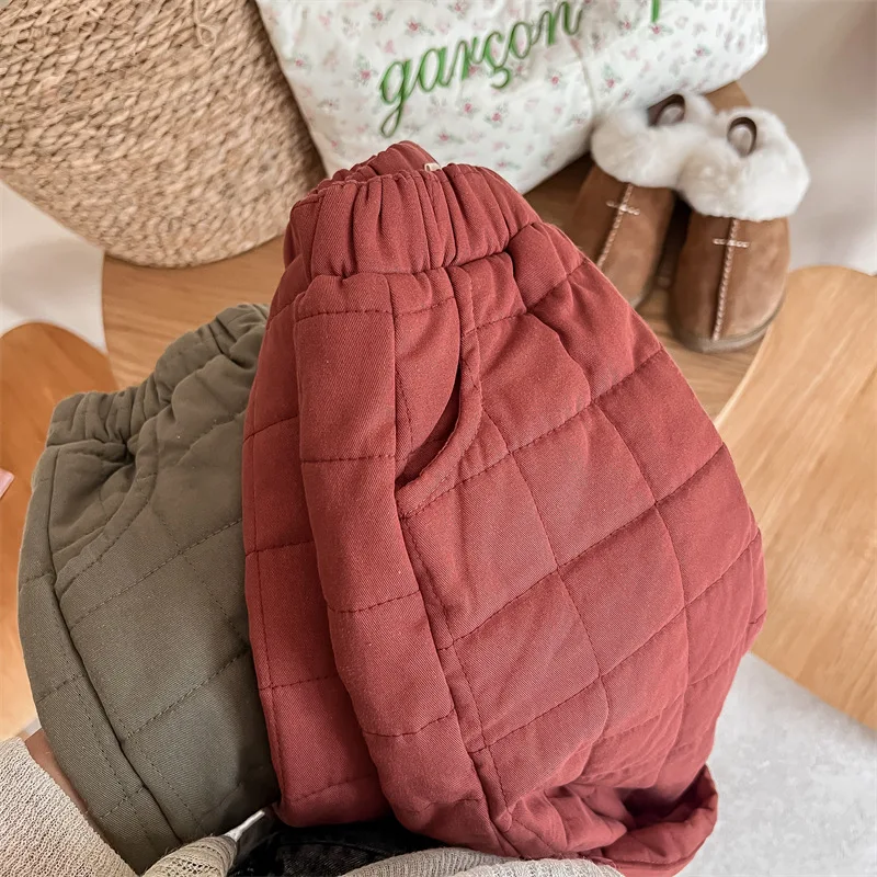 Neue Winterhose im koreanischen Stil für Kinder, dicke warme Hose, einfarbige, lässige Stepphose für Kinder – Detail 4