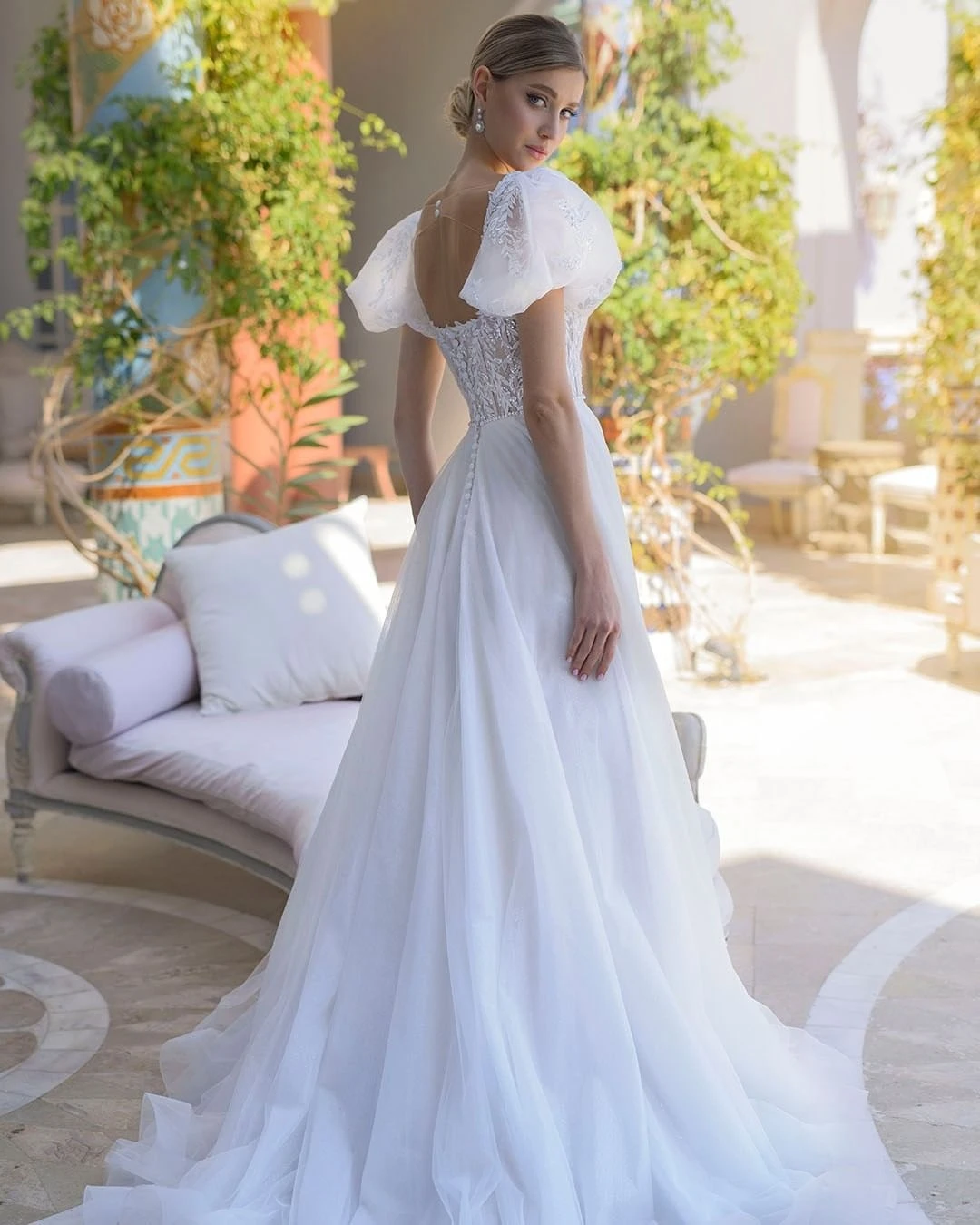 Msikoods-Robe de Mariée à Manches Courtes, Tenue de Princesse, Style Boho, avec des Appliques en Dentelle, Forme Carrée, pour Mariage, 2023