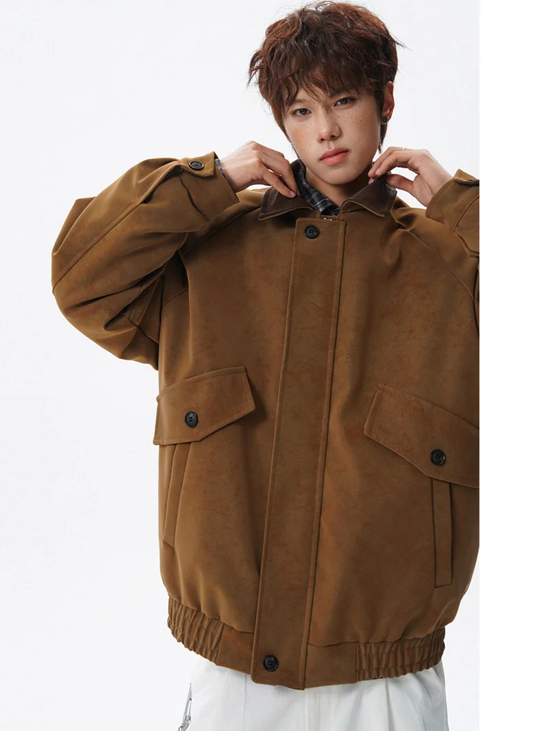 

Мужская куртка с меховым воротником, серая, замшевая, свободного кроя, в стиле Y2K, водонепроницаемая, утепленная, легкая, модная, для путешествий