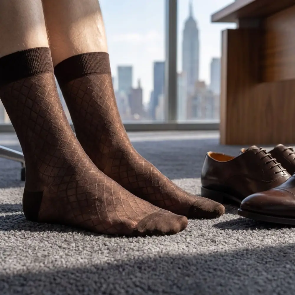 Suit Socks Mid-calf Dress Socks Strip Mesh Thin Business Socks Grid Thin Socks Daily Wear