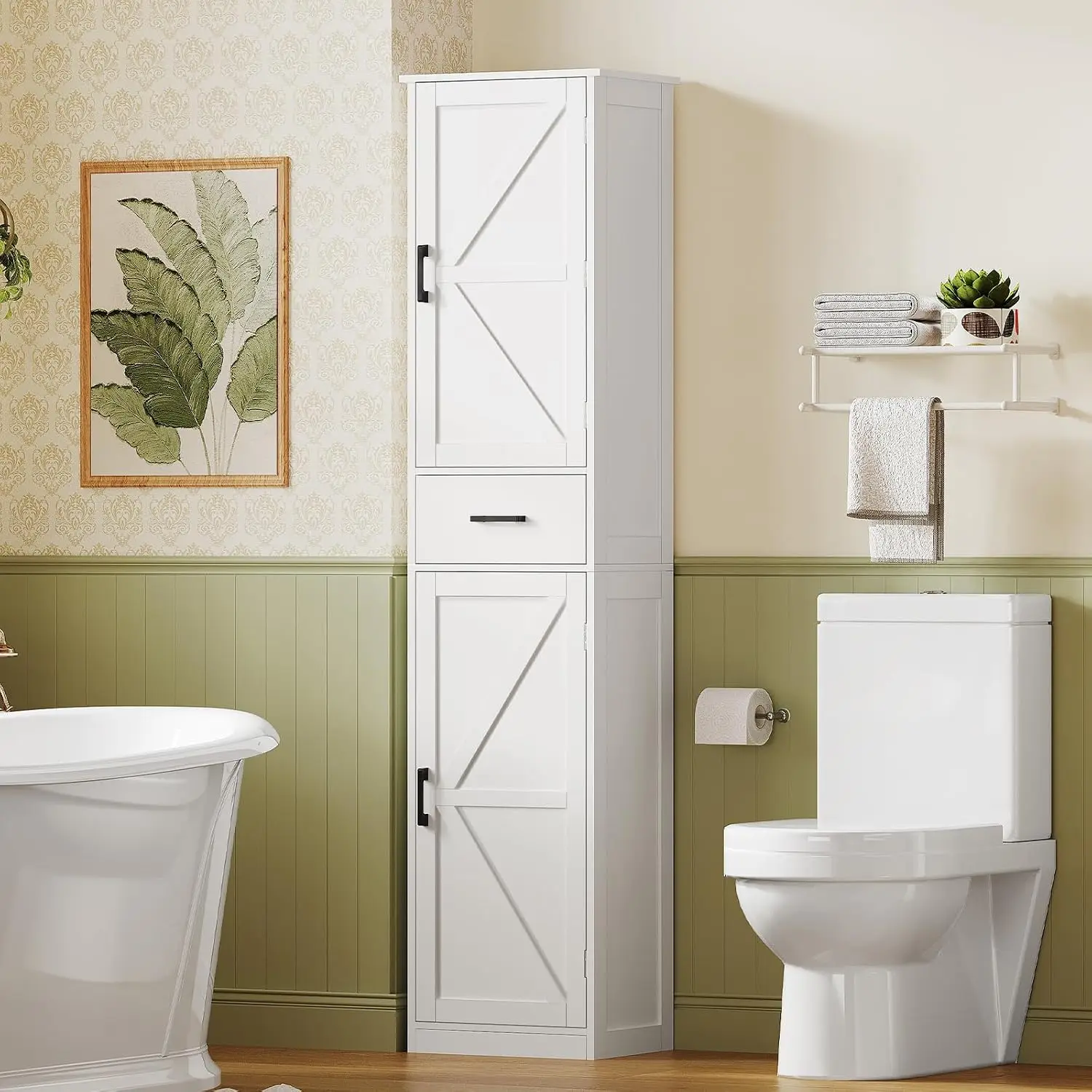 Tall Storage Cabinet with Door Shelves & Drawer, Kitchen Pantry Cabinet