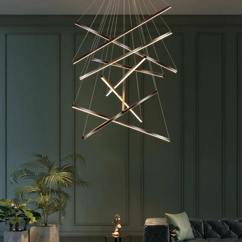 Modern Line Led Pendant Lamps Dimmable for Dining Living Room Staircase Chandelier Home Decor Lighting Suspension Design Fixture