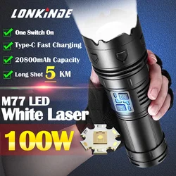 20000LM Super Bright Tactical Flashlight 100W GT60 Long Range 5000m Powerful LED Torch USB Rechargeable Using 4 18650 Batteries