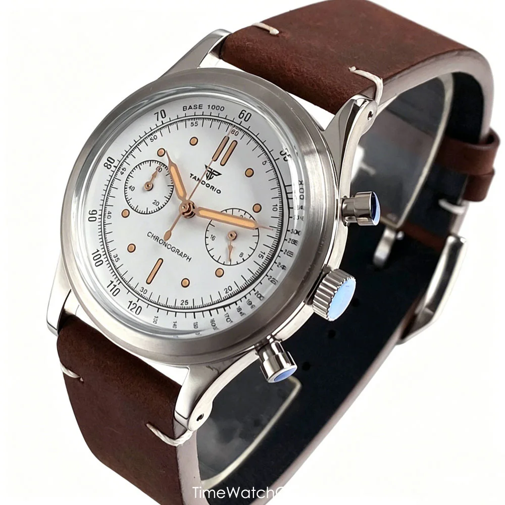 Miyota OS20 Movement Tandorio Retro Men's Watch 38mm Sport Watches Chronograph Quartz Clock Black Dial Bubble Arched Glass - view 2