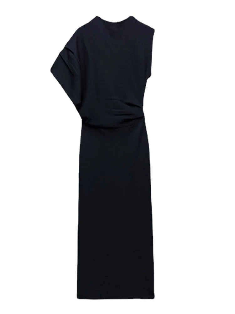 DEAT-Robe slim à manches asymétriques et col alertes onal pour femme, longueur de rinçage, nouvelle marée, mode automne 2024, 17A6ino 1