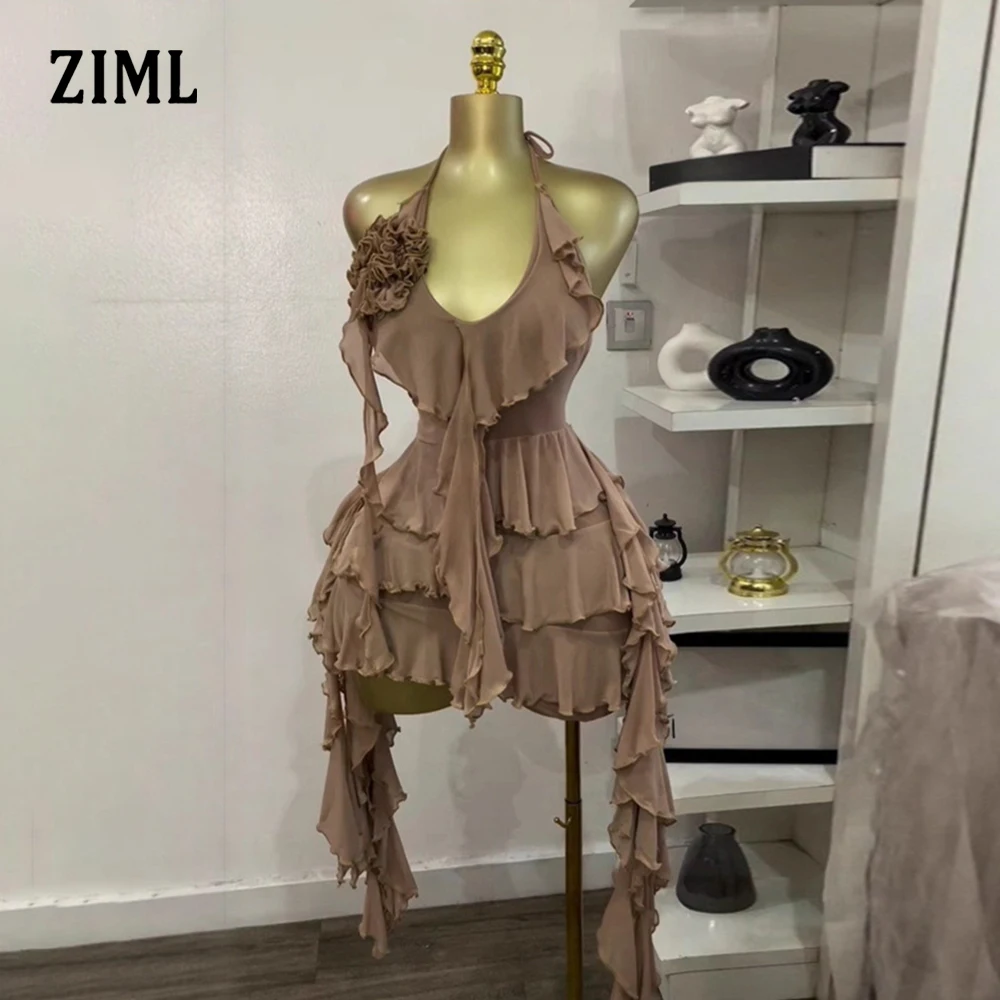 

ZIML однотонные сращенные аппликации сексуальные мини-платья для женщин Холтер без рукавов с высокой талией утягивающее платье с оборками женская мода новинка