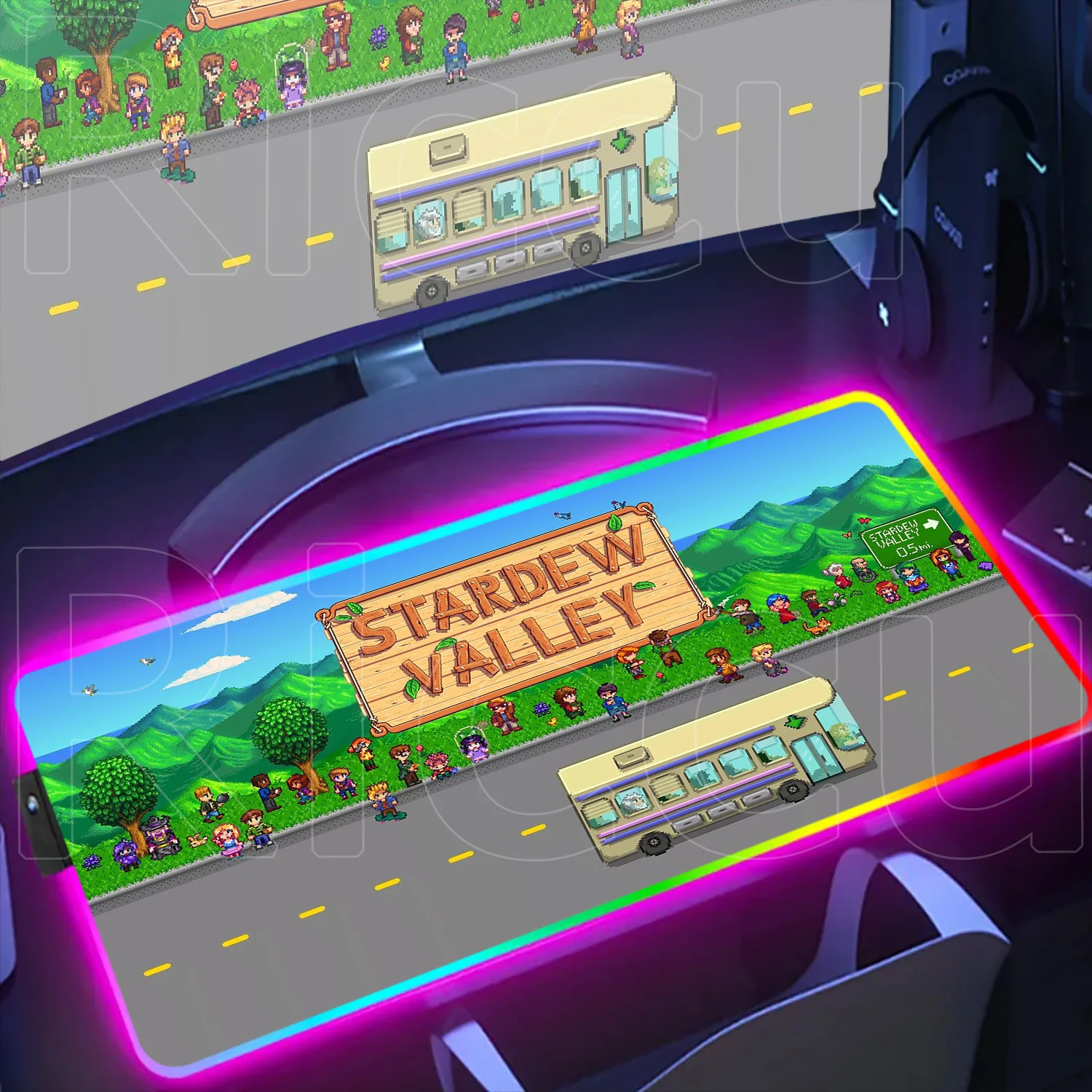 Popular Sandbox Game  Stardew Valley RGB HD Mouse Pad Backlit Rubber Keyboard Mat LED Glowing Desk Mat PC Gaming Accessories