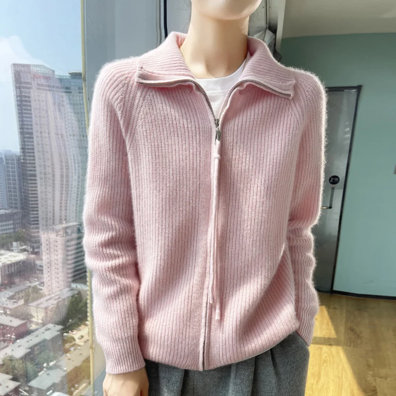 Autumn New Knitted Cardigan Turtleneck Thick Zipper Design Fashion High-End Elegant Comfortable Knitted Sweater Cardigan-GH483