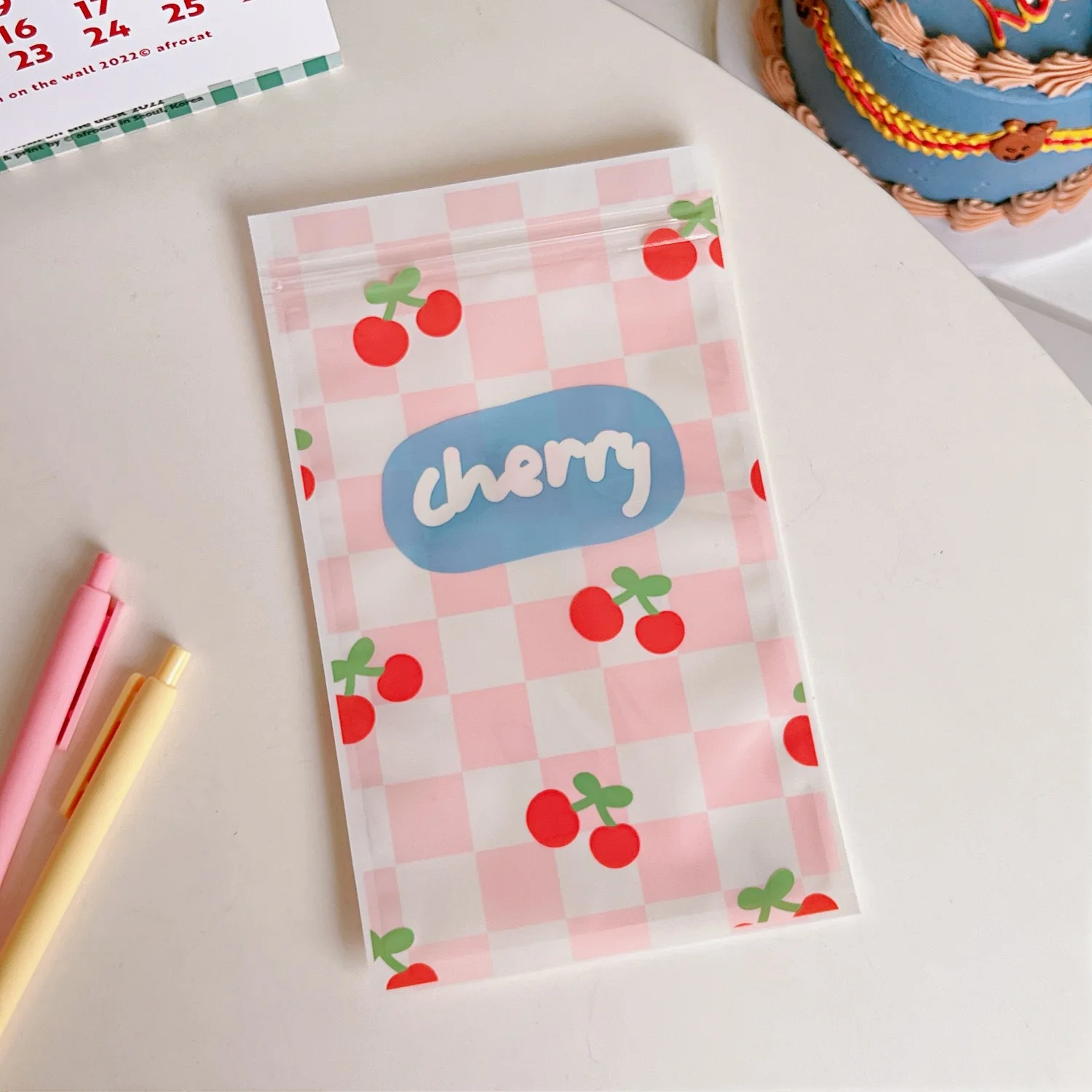 Cartoon Cute Self sealing Bag Food Accessories Stationery Mask Storage Packaging Bag Checkerboard Tulip Sealing Pocket