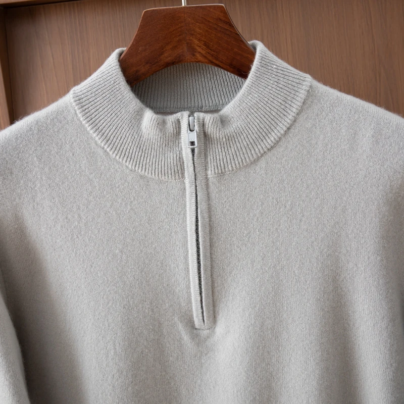 A-الصف شبه البريدي وهمية الرقبة الرجال الخريف الشتاء 100% الكشمير الخالص البلوز سترة أسفل سترة بلون محبوك سترة