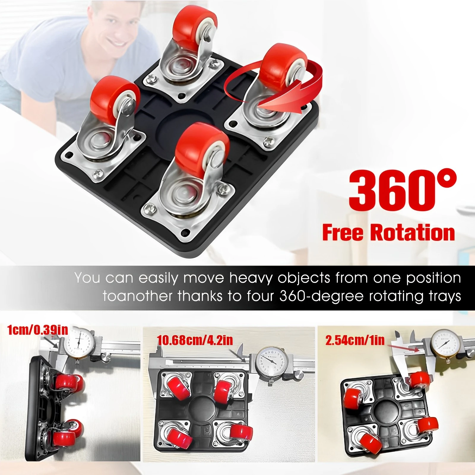 Furniture Lifter Mover Tool Set 330lbs Heavy Duty Furniture Moving Tool 360° Rotation Lifter Mover with 4 Wheels