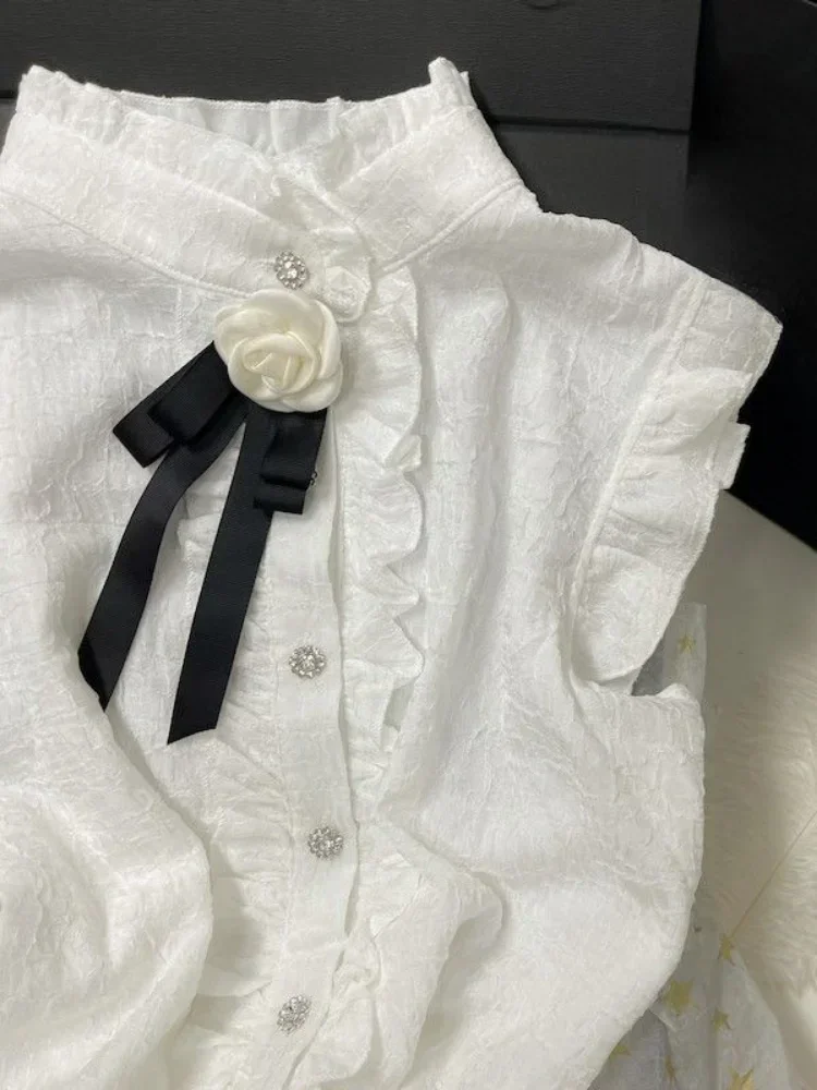 Blusas Mujer De Moda 2022, туника без рукавов, милые блузки для женщин, элегантные рубашки без рукавов с воротником-стойкой, модный корейский укороченный топ