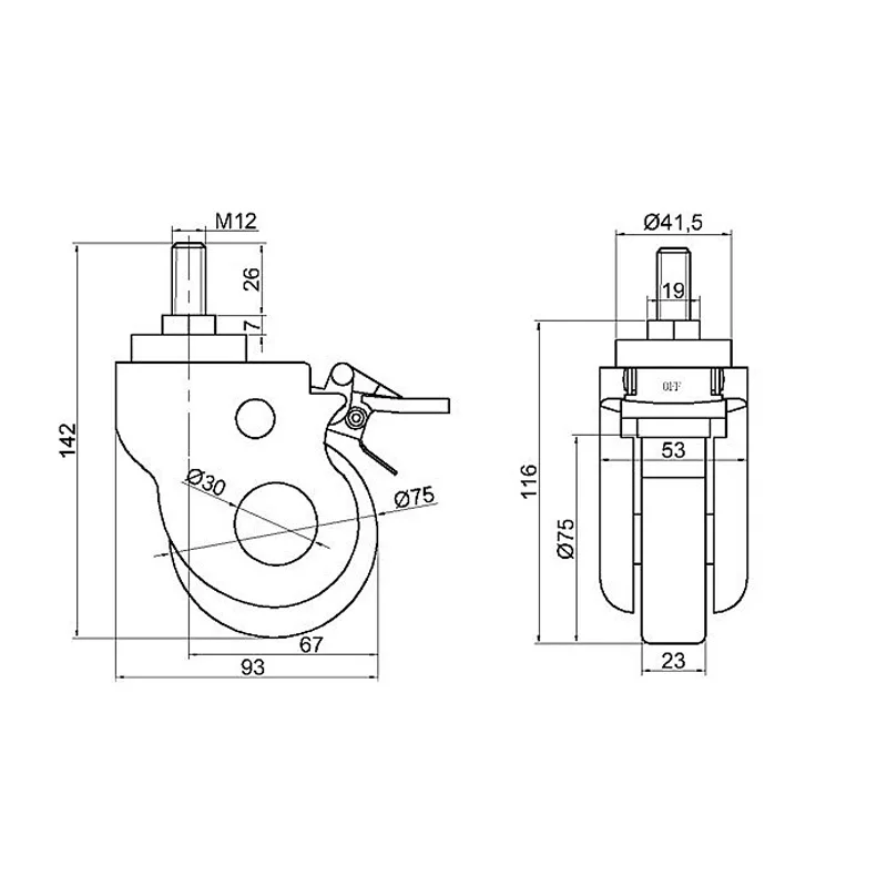 4 Pcs M12/M16mm Screw Rod TPR Medical Wheel Caster 3/4/5 Inch Universal Crib Beauty Equipment Wheel for Medical Devices