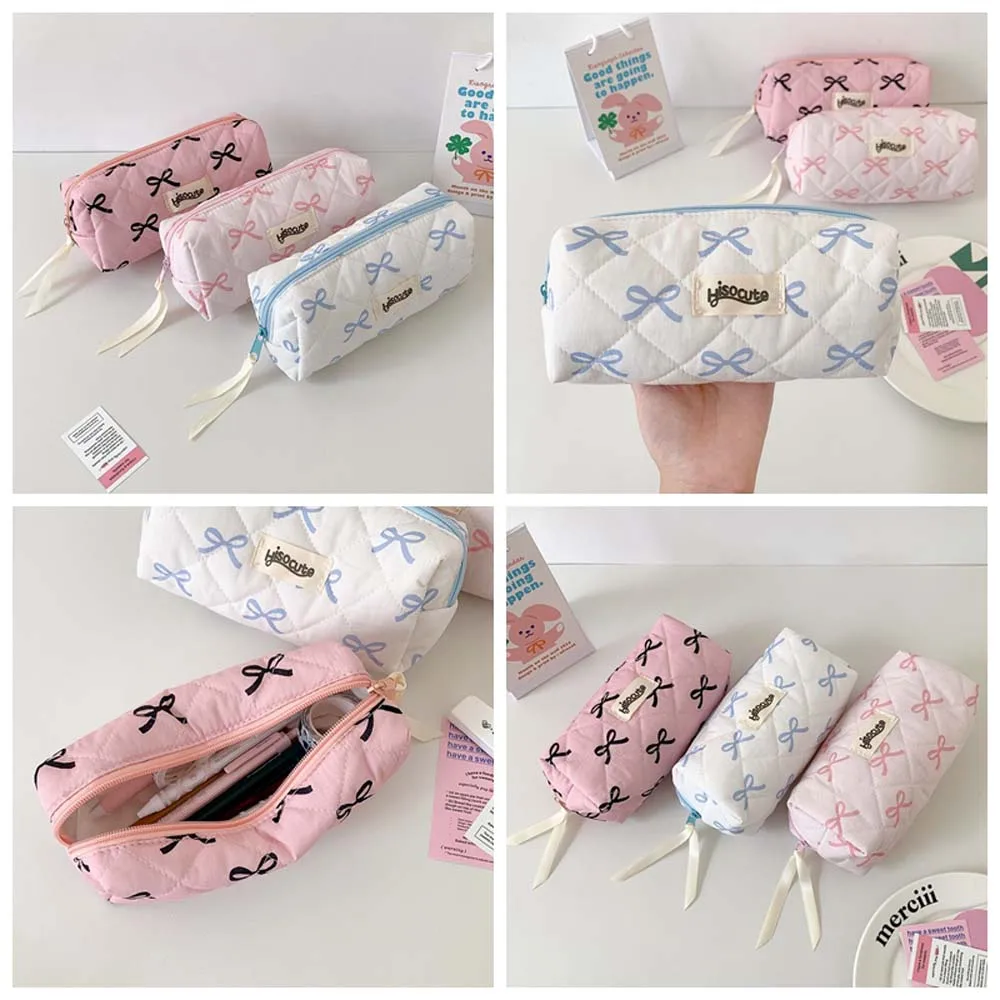 

Bowknot Bow Stationery Bag Large Capacity Desktop Storage Korean Style Pencil Case Pink/White/Blue Aesthetic Bow Pencil Pouch