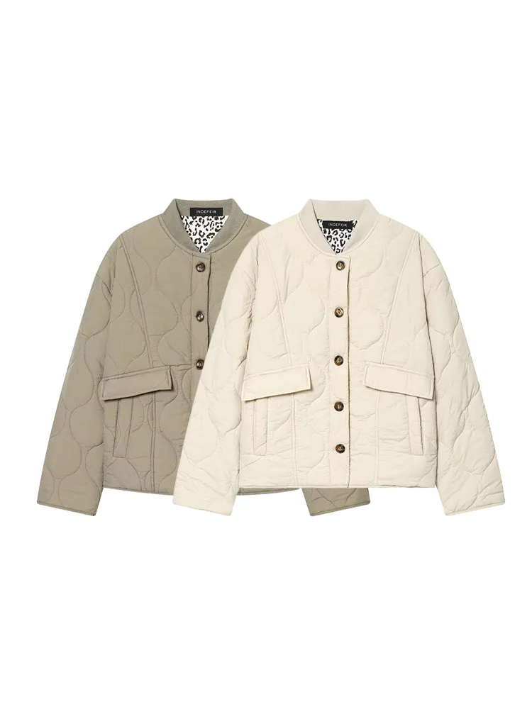 HH femmes simple boutonnage col montant manches longues poche décoration manteau court femme hiver décontracté rue couture coton veste