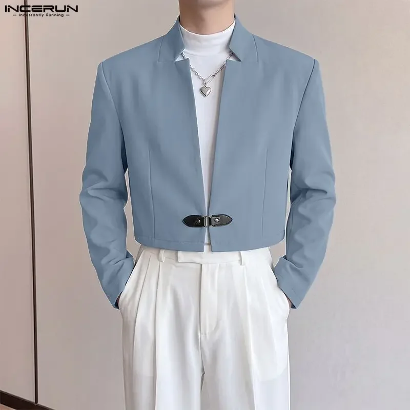 INCERUN Men's Blazer Long Sleeve Solid Color One Button Male Suit Streetwear 2026 Spring Autumn Fashion Casual Blazer For Man