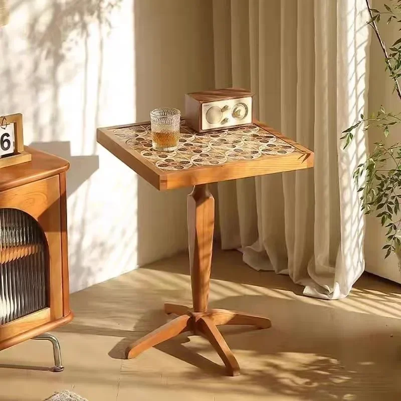 New Vintage Style Coffee Tables Solid Wood Frame Side Stand Waterproof Heatproof Tea Desk Multiuse Balcony Living Room Furn