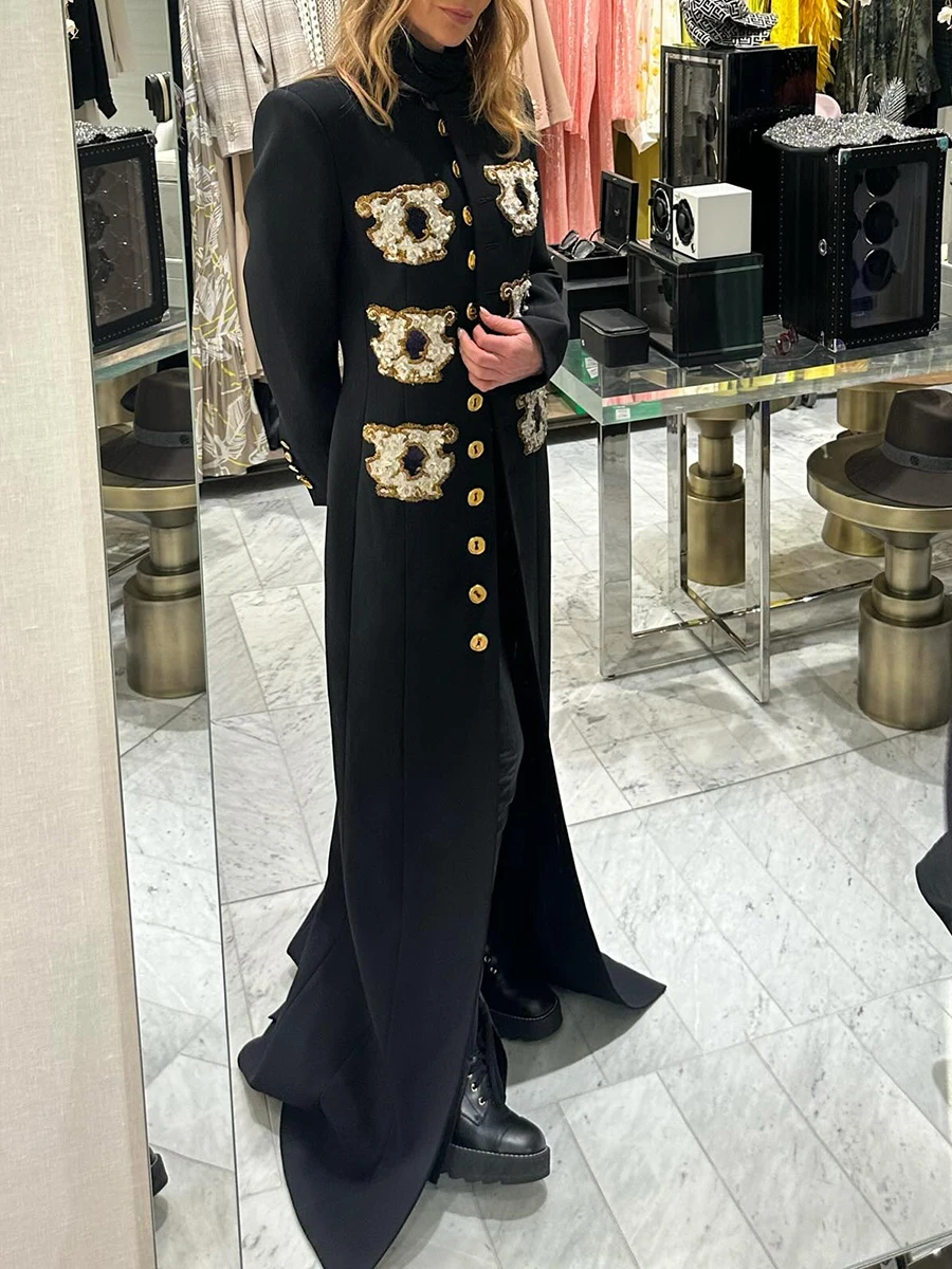 VGH Elegant Spliced White Flower Embroidery Dress for Women O Neck Long  Sleeve High Waist Patchwork Button Slim Dresses Female - AliExpress  200000345