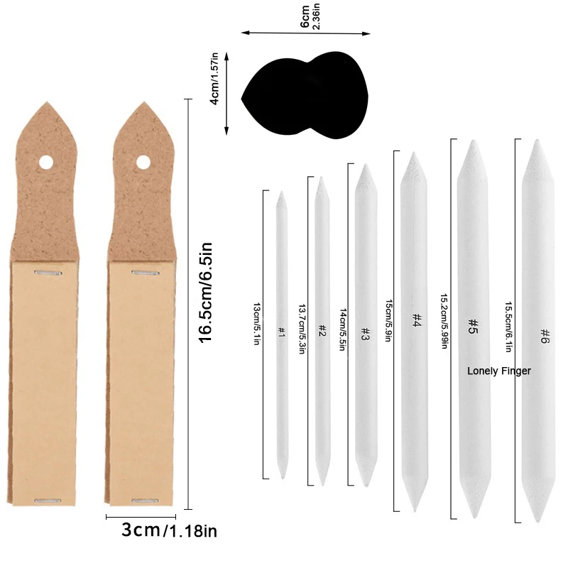 22Pcs Blending Stumps and Tortillions Set Art Blenders with Sketch Sandpaper Pencil Sharpener Pencil Extender Tool Sketching