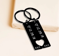 Custom Couple Keychain Set Heart bar Personalized 2 Pcs Matching Couple Keyring Anniversary Gift for Him Christmas Boyfriend