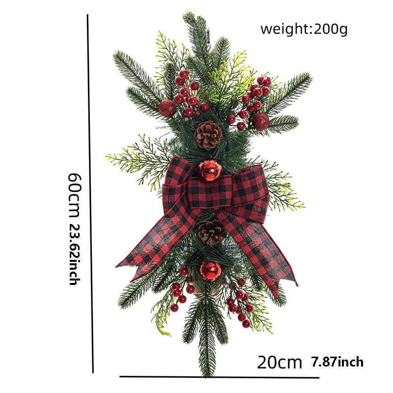 Christmas Wreath Stairway Swag Hanging Artificial Wreath Staircase Window Swag for Holiday Home Outdoor Decoration