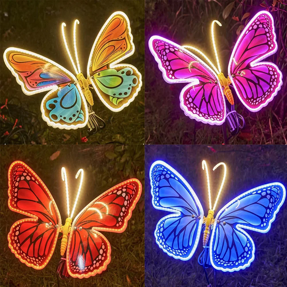 

Светодиодные реалистичные динамические фонари-бабочки, уличные новогодние рождественские гирлянды для украшения двора, лужайки, дерева, уличного торгового центра