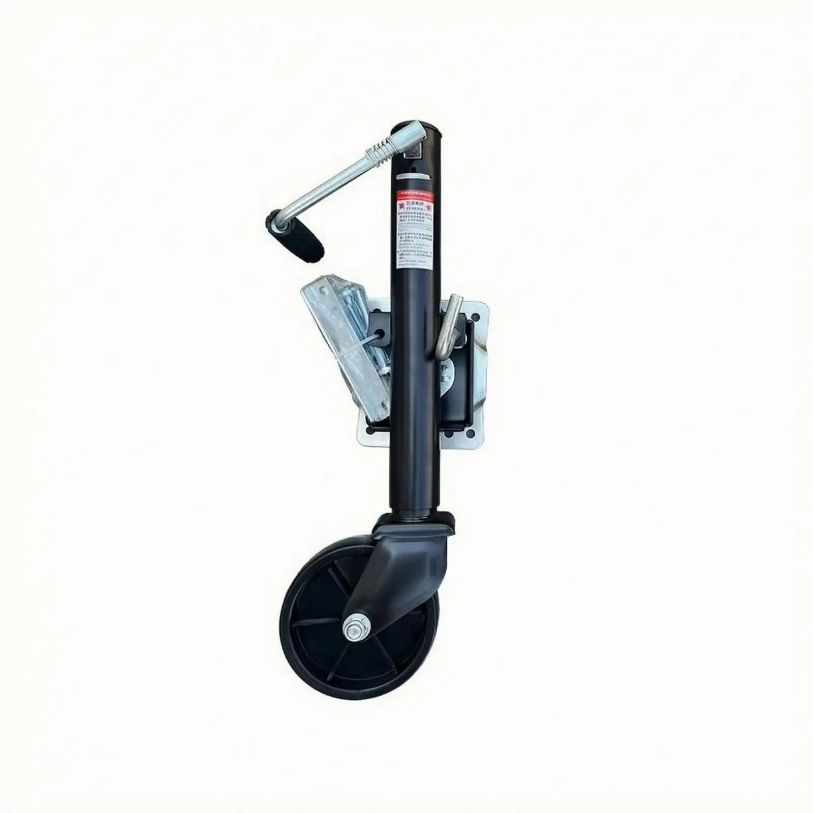Trailer lifting wheel with folding lever on the lifting wheel of the towed unit,