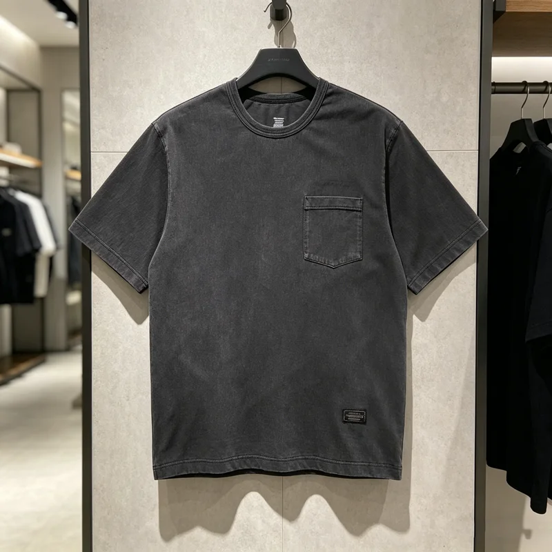 Gray NBHD Pockets Signature Print Short Sleeve Hem Patch Label T Shirt Japan Men Women Washed Distressed Loose T-shirt Tops Tee