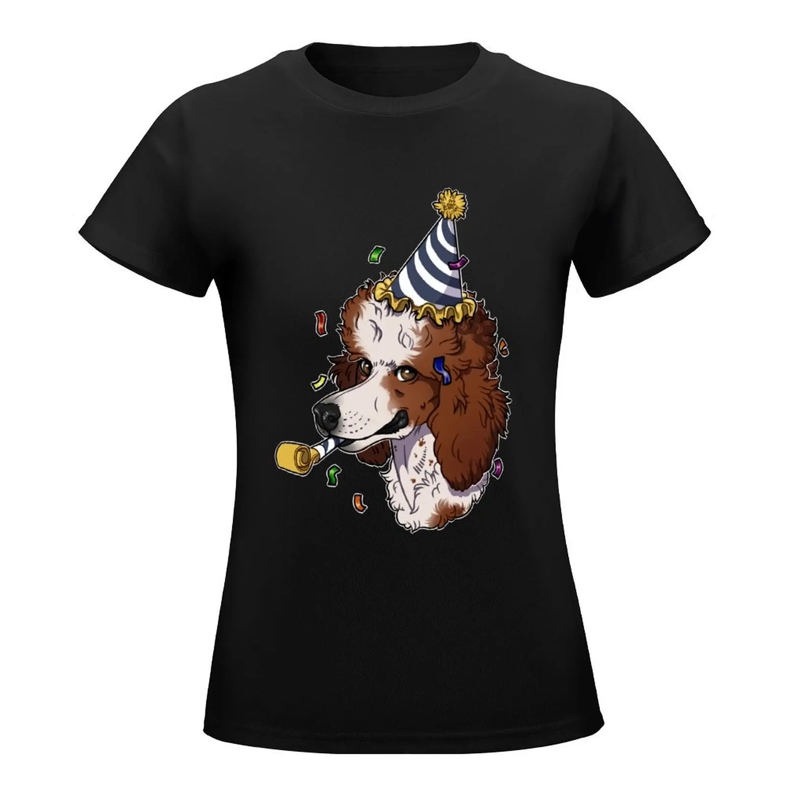 Red Parti Poodle T-Shirt female Aesthetic clothing t-shirt dress for Women long