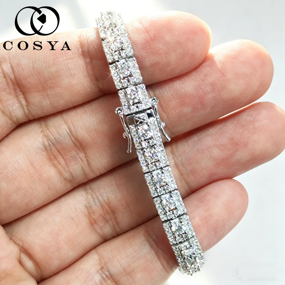 

COSYA Роскошный теннисный браслет из муассанита 3 мм, 100% серебро S925, цвет D, VVS1, лабораторные бриллианты, сверкающая цепочка, изысканные ювелирные украшения для вечеринок