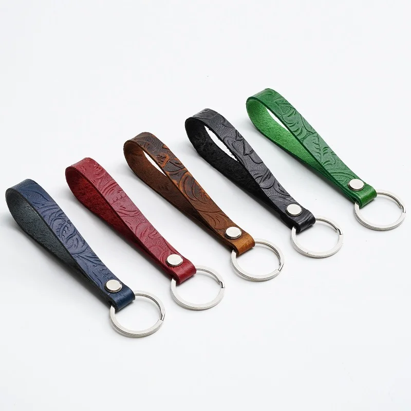 Personalized Engraved Key Chains Vintage Leather Car Keychain Accessories Luxury Design Embossed Wristband Key Storage Keyring