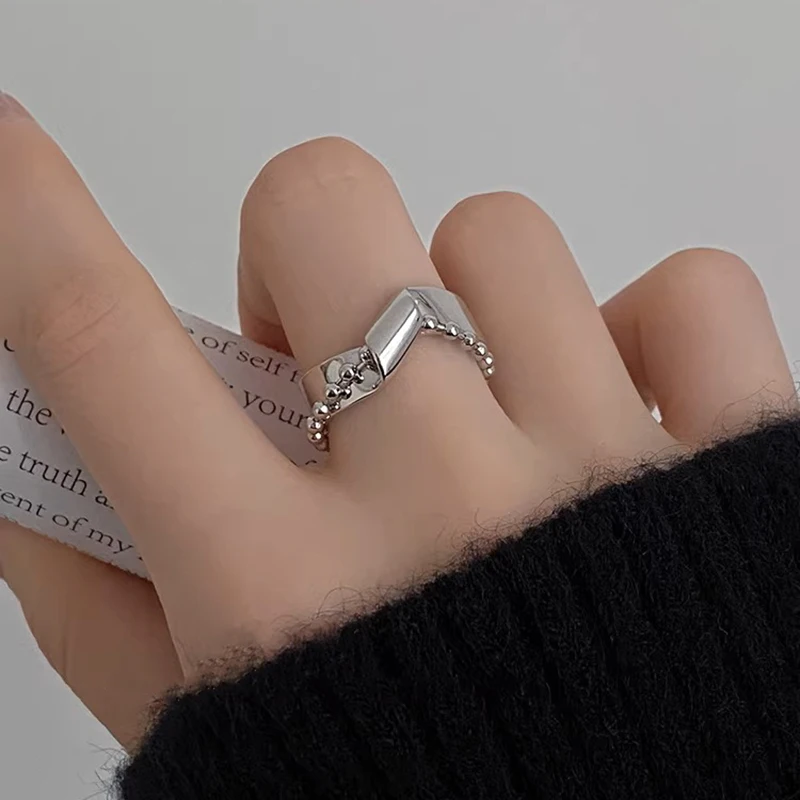 ENSHIR Double Layer Geometric Bead Chain Open Ring For Women Men Twisted Mobius Niche Design Creative Jewelry Gifts Wholesale