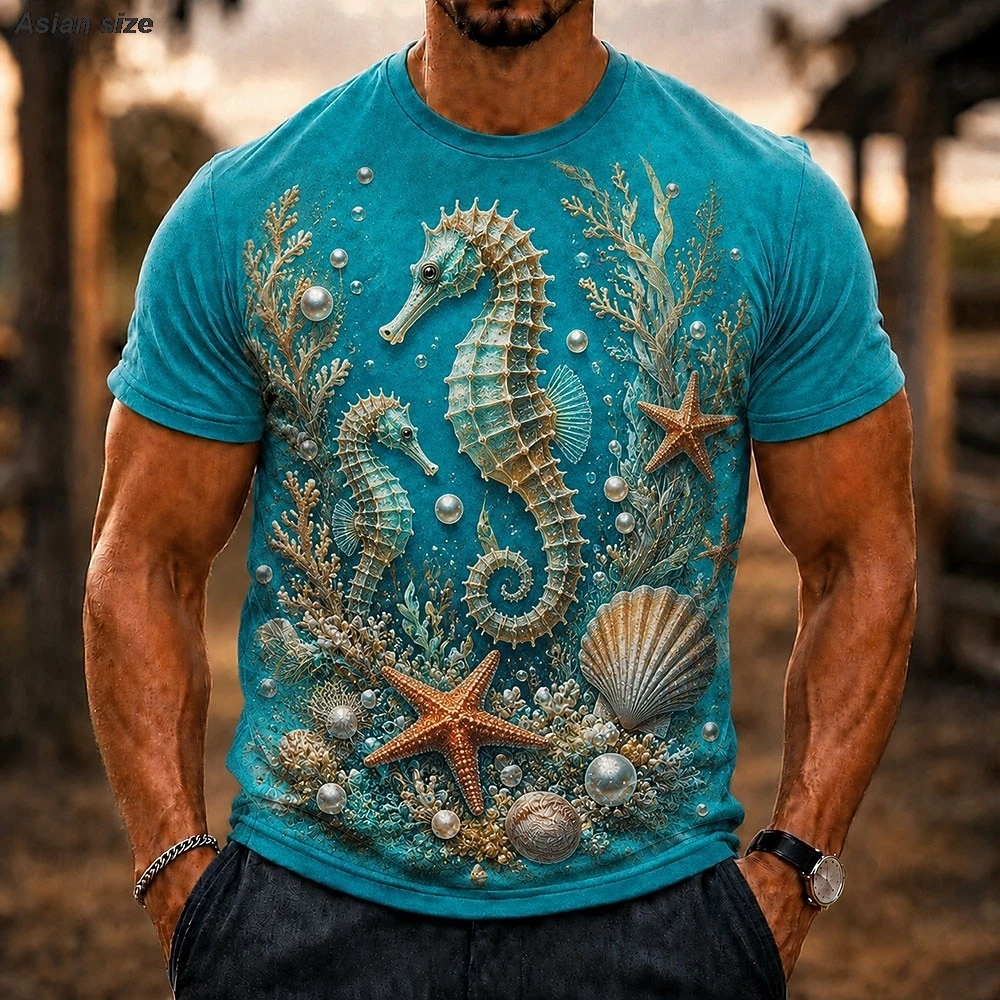 Men's Shark Ocean 3D T Shirt Short Sleeve Print Crew Neck Exaggerated Designer Daily Club Party Summer Spring