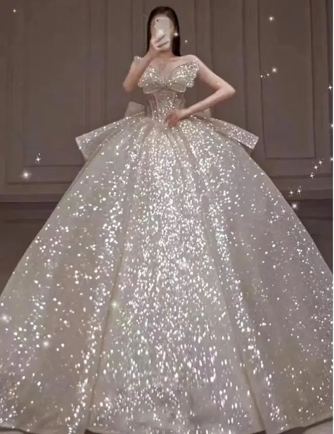 4027 A Line Carol Elegant Wedding Dresses For Women 2024 Beaded Appliques Lace Up Sexy Princess Wedding Gown