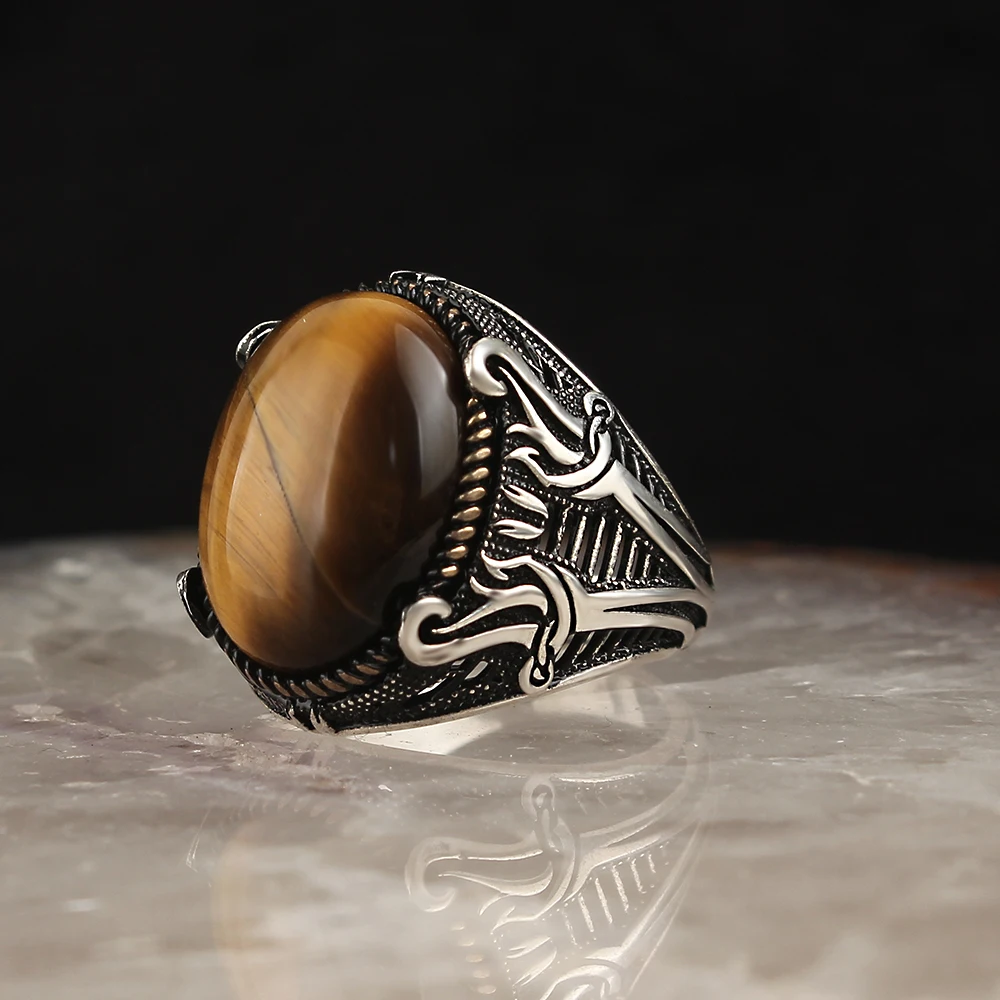 

Tiger's Eye Stone Sword Model 925 Sterling Silver Ring