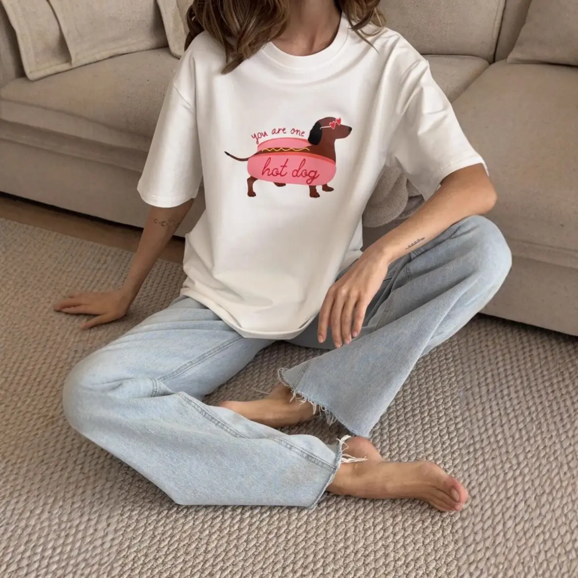 Women's Cute Puppy Graphic Short Sleeve T-Shirt - Summer Streetwear
