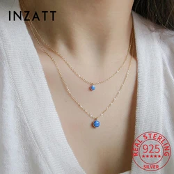 INZATT Real 925 Sterling Silver Round Blue Opal Choker Necklace For Fashion Women Classic Fine Jewelry Minimalist Bijoux