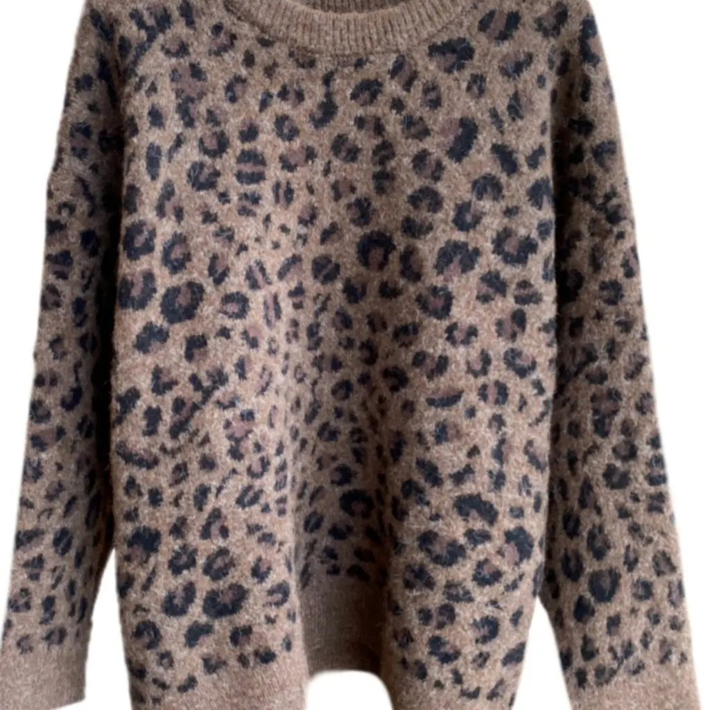 

Women's Oversize Leopard Print Knitted Sweater Vintage Fashionable Loose Slimming Autumn Winter Lazy Style F110517
