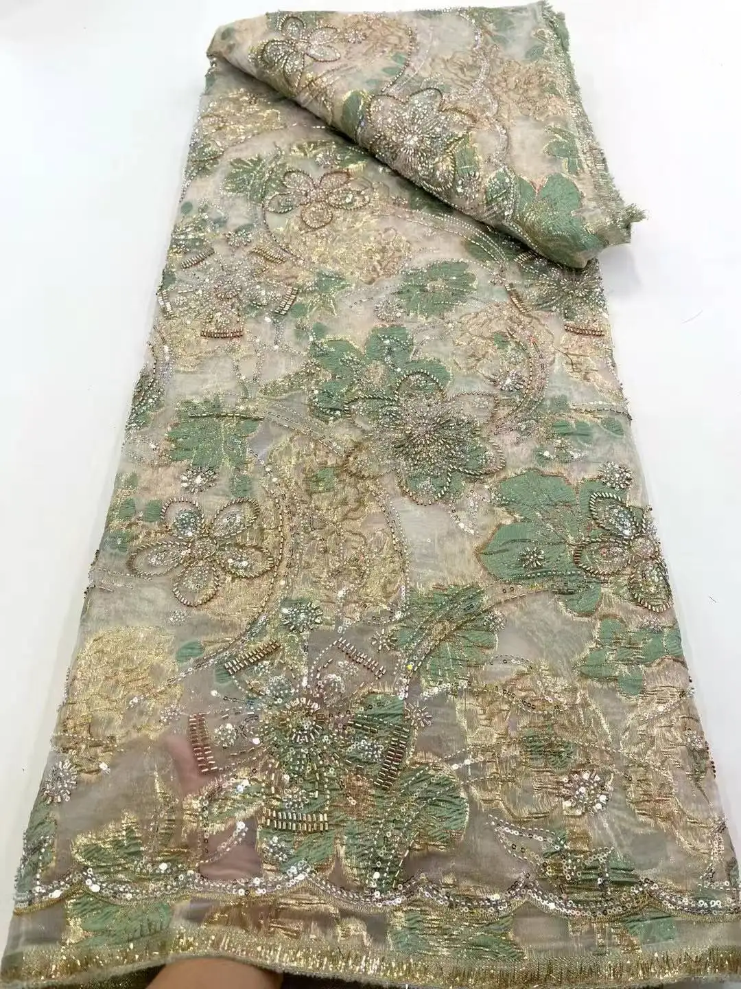 

African French Tulle Groom Beads Lace Fabric 5 Yards 2025 High Quality Nigerian Lace Fabric African Lace Fabric For Wedding