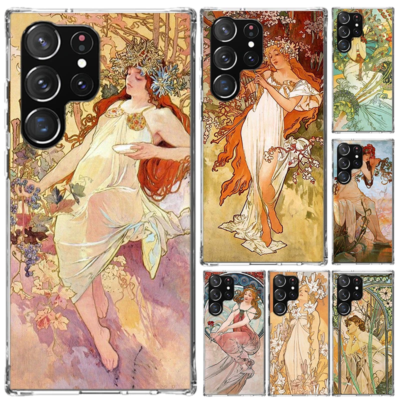 Alfons Mucha Primavera Phone Case for Samsung Galaxy Note 20 Ultra 10 Plus 9 8 M12 M21 M30S M51 M52 J4 J6 + J8 Funda Print Shell