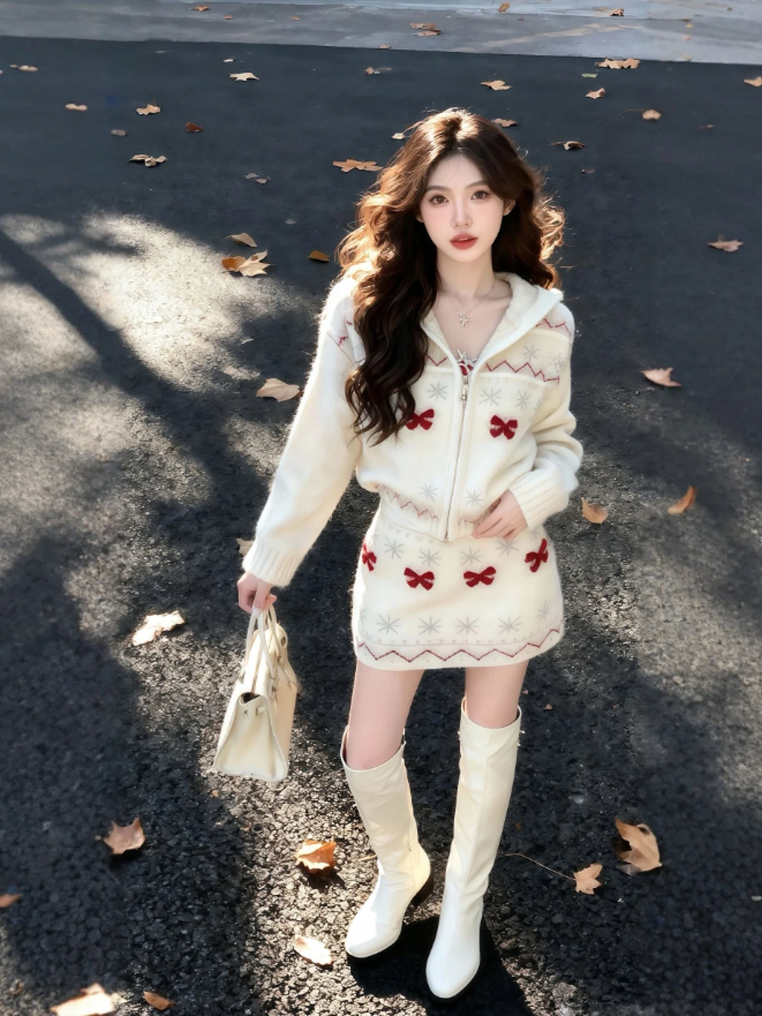 

Модный комплект из куртки с капюшоном и юбки в стиле ретро, удобный зимний наряд для женщин невысокого роста, короткая юбка с высокой талией