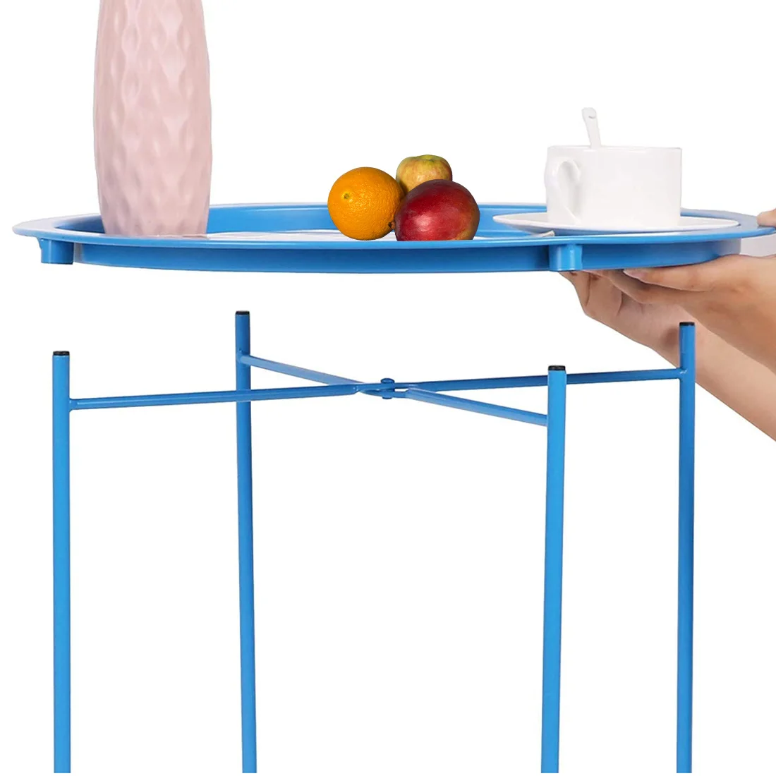 Folding Tray Metal Side Table, Sofa Table, Small Round End Tables, Anti-Rust and Waterproof, Accent Coffee Table, Andck Table