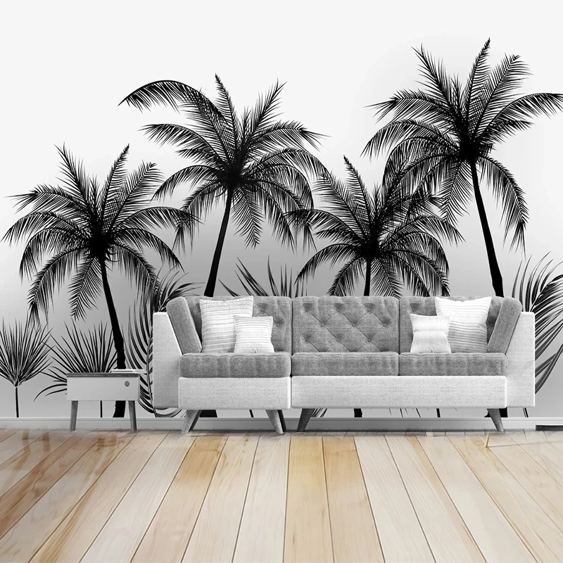 Custom Photo Wallpaper Black White Sketch Tropical Rainforest Coconut Trees Mural Bedroom Living room TV background restaurant