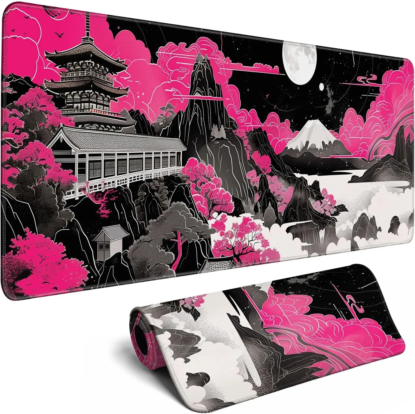 Skull Mouse Pad Japanese Ukiyo-e Mousepad Anime Large Desk Mats Gaming Control Pads with Stitched Edges Non-Slip Rubber for PC