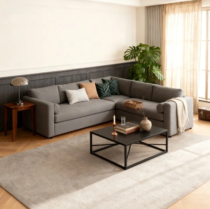 ag-Large Shaped Modular Sectional Corner Sofa Convertible Fabric Armrest Midcentury Modern Design Wood Legs for Villa Basement@
