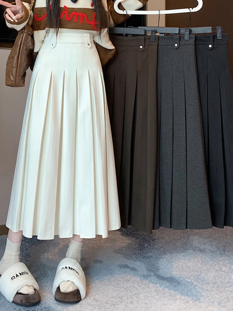 

Skirt Women Autumn Winter Warm Skirts Ladies Casual Loose A-Line Skirt Female Korean Elegant Office Lady Long Skirt