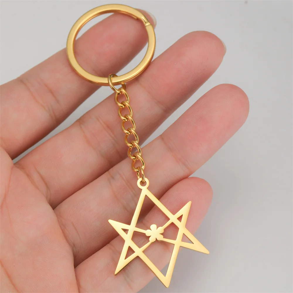 My Shape Unicursal Hexagram Keychains Thelema Pentagram Symbol Pendant Keyring for Backpack Keyholder Jewelry Amulet Gift Unisex